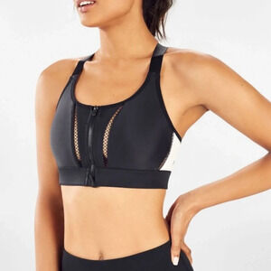Fabletics • Zoe Black White High Impact Zipper Front Sports Bra